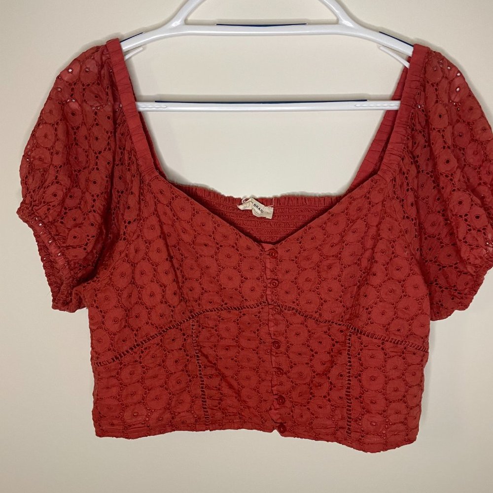 Lucky Brand Boho Cropped Rust Color Eyelet Front … - image 2